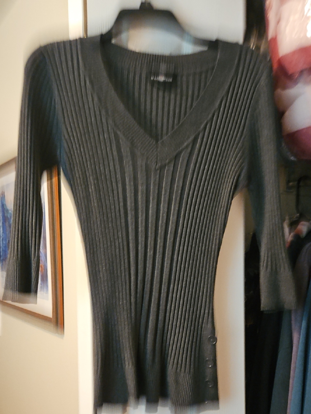 Women’s Ribbed V-Neck Sweater Dress - Dark Gray